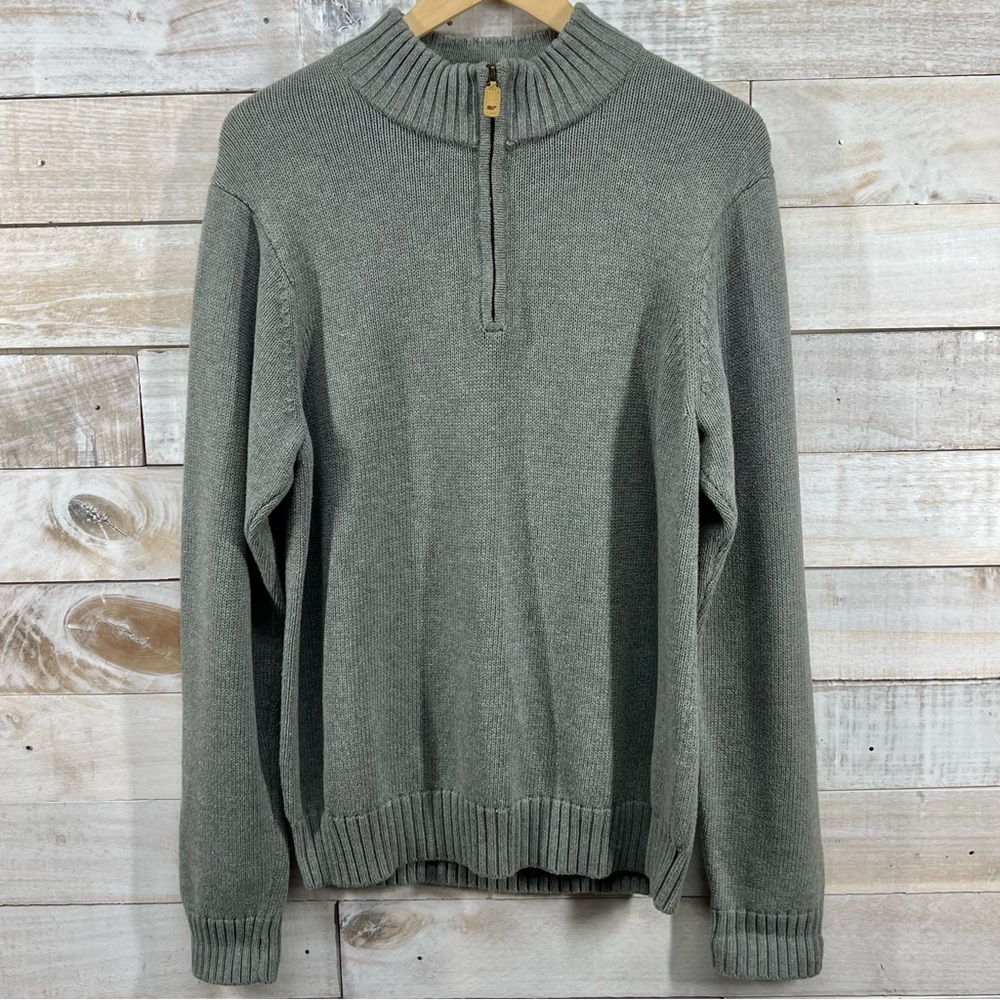 Vineyard Vines Sweater Mens Medium‎ Gray Pullover 1/4 Zip Mock Neck Pima Cotton